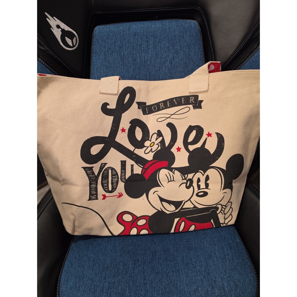 Disney Mickey & Minnie Mouse "Forever Love You" Canvas Tote Bag